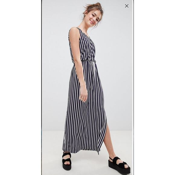 ASOS Blend She Black & White Stripe Maxi Dress Size Large - Picture 1 of 11
